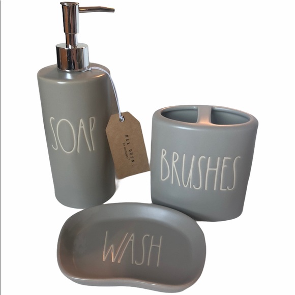Rae Dunn Matte Grey Bathroom Set Brand New